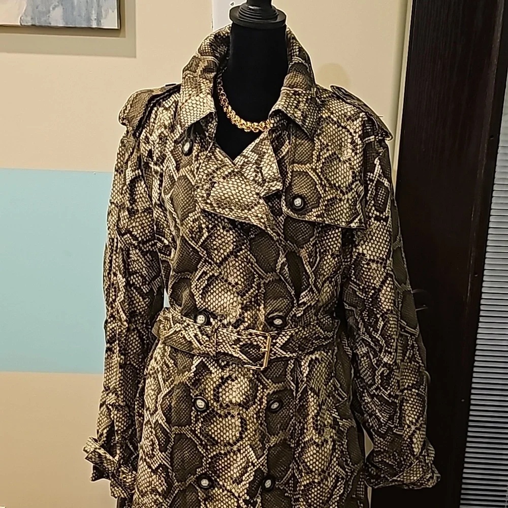 Michael Kors Snake Print Trench Coat - Picture 3 of 13